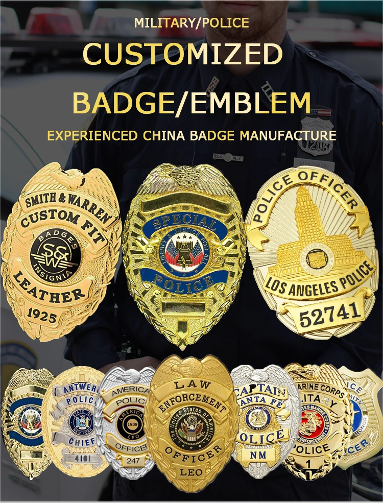 Custom Military Sheriff Army Enamel Police Metal Crafts for Clothing Lions Club Custom Pin Button Experienced China Factory Zinc Alloy Badge with Leather