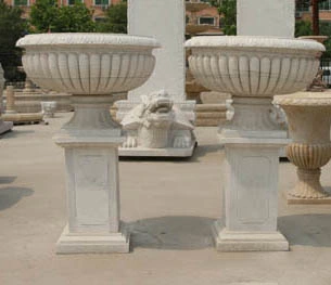 Hot Sale Hand Carved Outdoor Flower Pot Natural White Marble Garden Planter