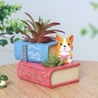 Micro-Landscape Resin Planter Book Flower Pot Corgi Planter Flower Pots Home Decoration