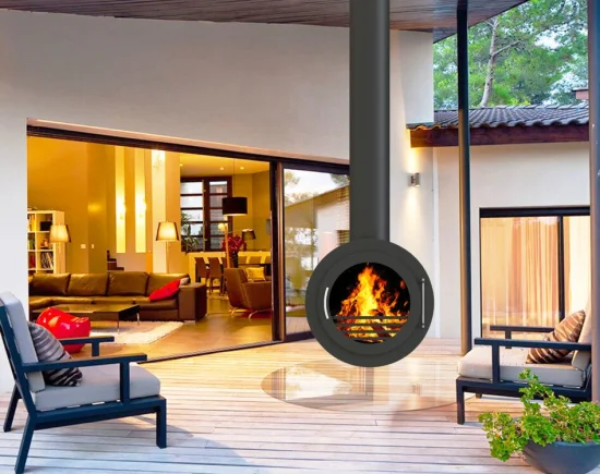 Indoor Hotel Wood Charcoal Hanging Fireplace